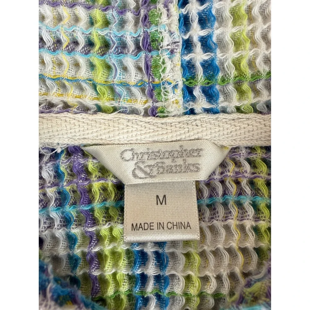 Christopher & Banks M Hooded Vest Plaid Waffle Cotton Blend Zip Up